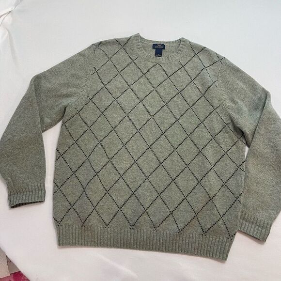 346 Brooks Brothers Scottish Lambswool Green Argyle Crewneck Sweater Size XL - Picture 1 of 7